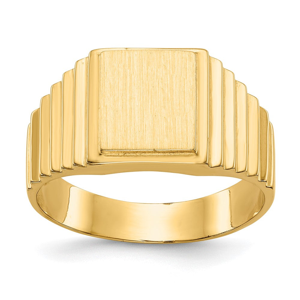 Solid;Casted;Polished;14k Yellow gold;Open back;Engravable;In-house sizing;Avail. in 10k yellow gold;Avail. in 18k yellow gold;Avail. in 14k white gold;Avail. in 18k white gold