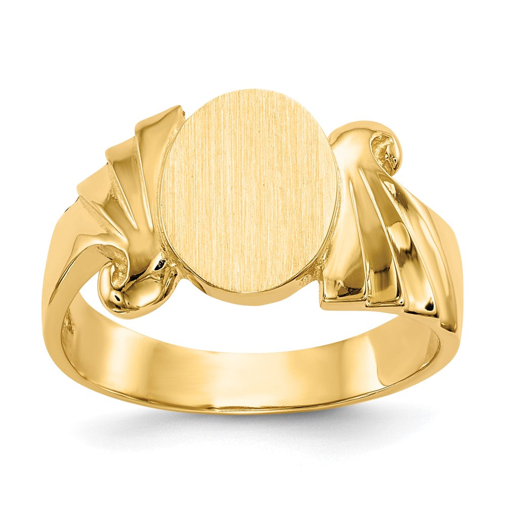 Solid;Casted;Polished;Satin;14k Yellow gold;Open back;Engravable;In-house sizing;Avail. in 10k yellow gold;Avail. in 18k yellow gold;Avail. in 14k white gold;Avail. in 18k white gold
