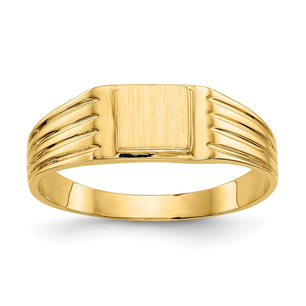 Casted;Polished;Satin;14k Yellow gold;Open back;Engravable;In-house sizing