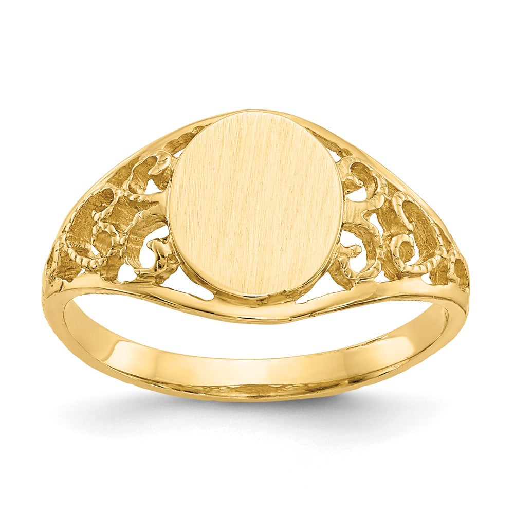 Satin;14k Yellow gold;Open back;Engravable;Filigree