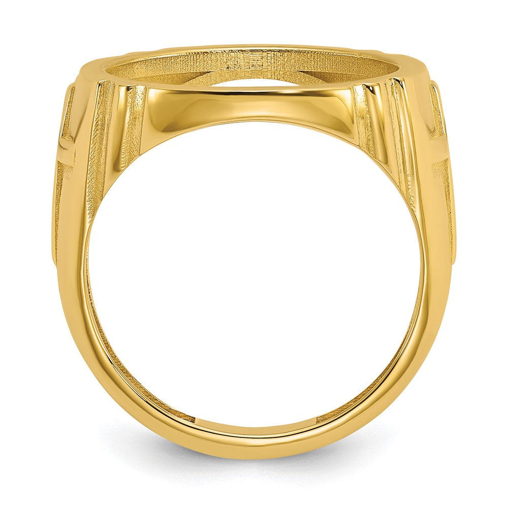 Wideband Distinguished Coin Jewelry 14k Men's Polished with Cross Sides 16.5mm Coin Bezel Ring