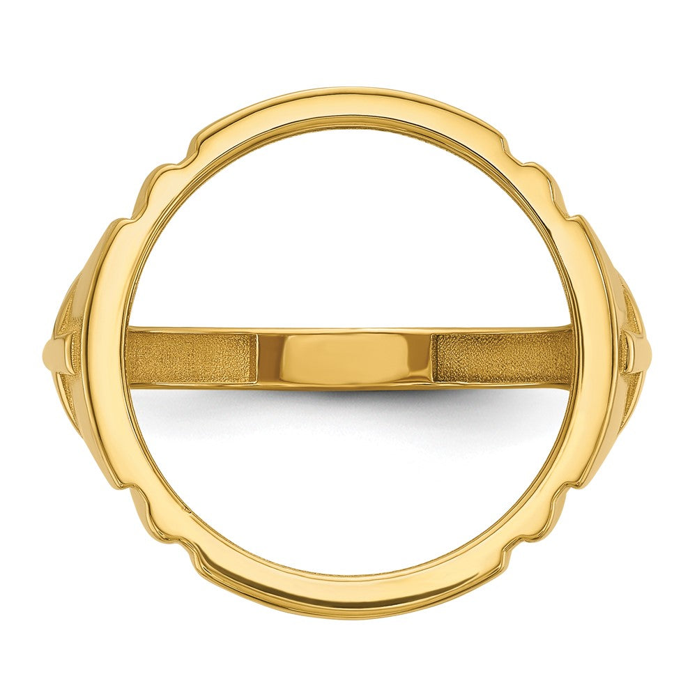Wideband Distinguished Coin Jewelry 14k Men's Polished with Cross Sides 16.5mm Coin Bezel Ring