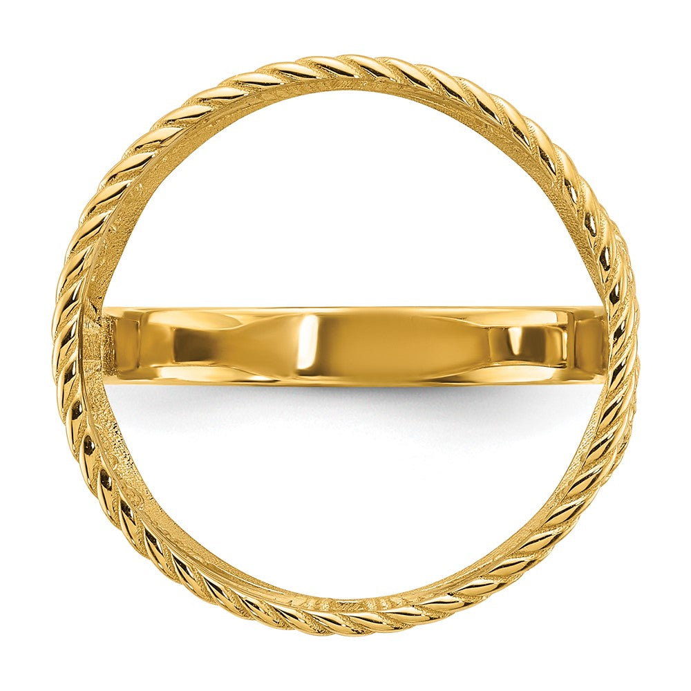 Wideband Distinguished Coin Jewelry 14k Ladies' Polished and Twisted Wire Scroll Design 16.5mm Coin Bezel Ring