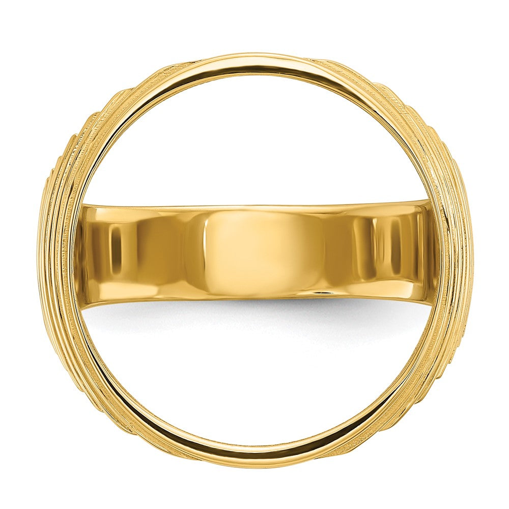 Wideband Distinguished Coin Jewelry 14k Men's Polished and Diamond-cut Ribbed Edge 16.5mm Coin Bezel Ring