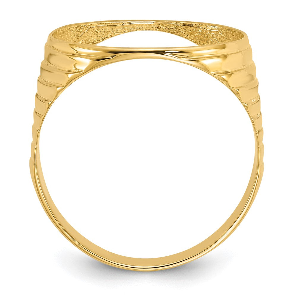 Wideband Distinguished Coin Jewelry 14k Men's Polished Ribbed Edge 16.5mm Coin Bezel Ring