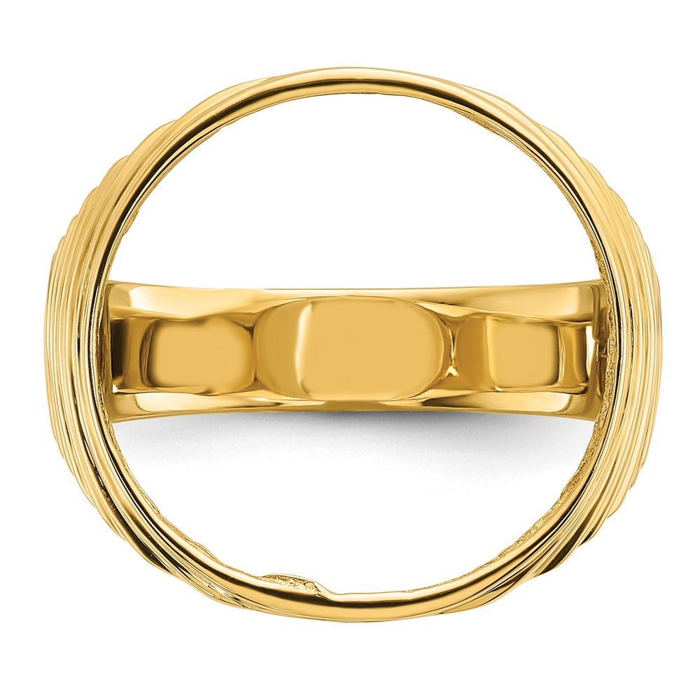 Wideband Distinguished Coin Jewelry 14k Men's Polished Ribbed Edge 16.5mm Coin Bezel Ring