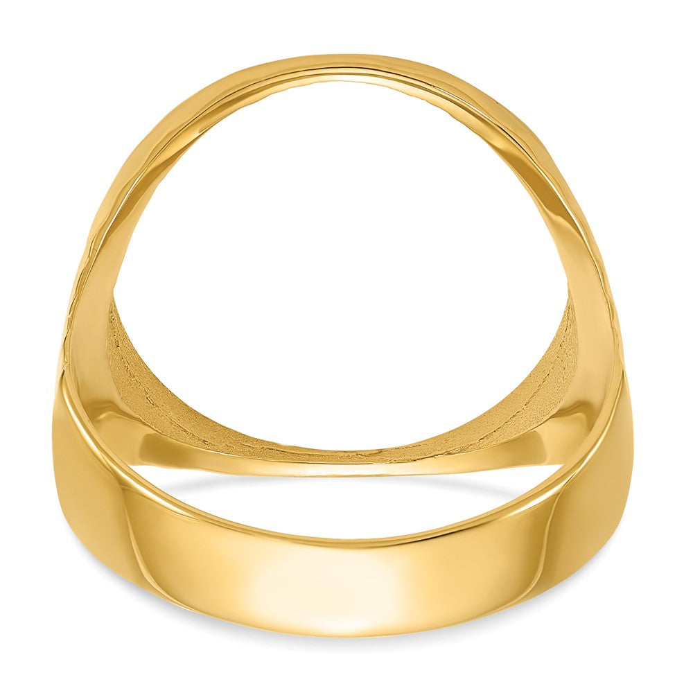 Wideband Distinguished Coin Jewelry 14k Men's Polished Ribbed Edge 16.5mm Coin Bezel Ring