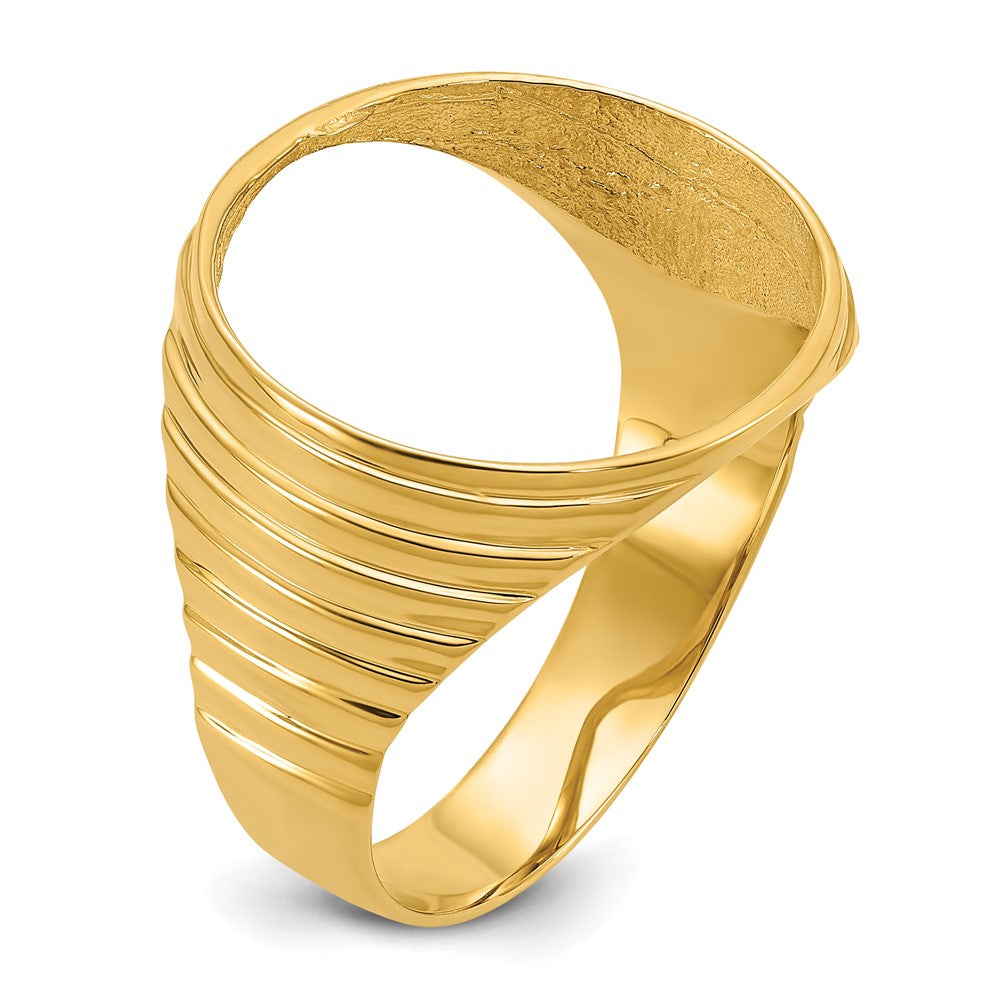 Wideband Distinguished Coin Jewelry 14k Men's Polished Ribbed Edge 16.5mm Coin Bezel Ring