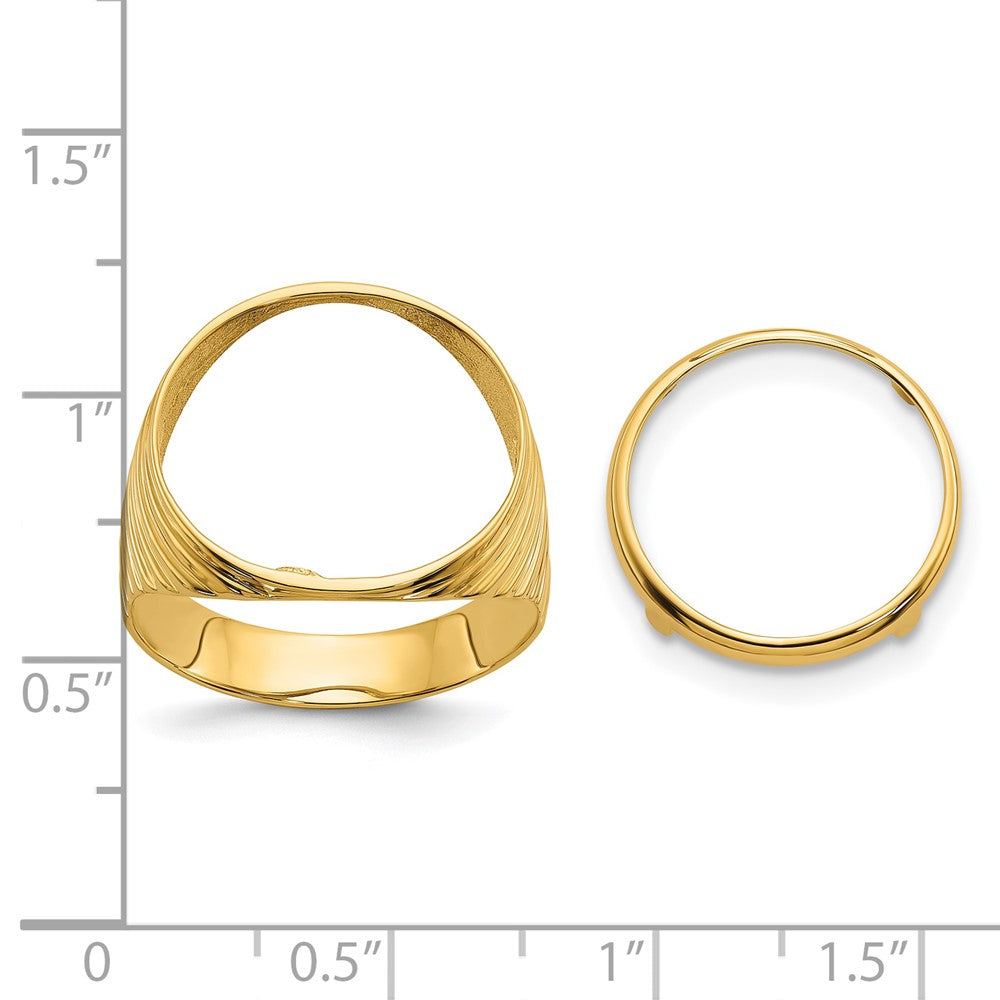 Wideband Distinguished Coin Jewelry 14k Men's Polished Ribbed Edge 16.5mm Coin Bezel Ring