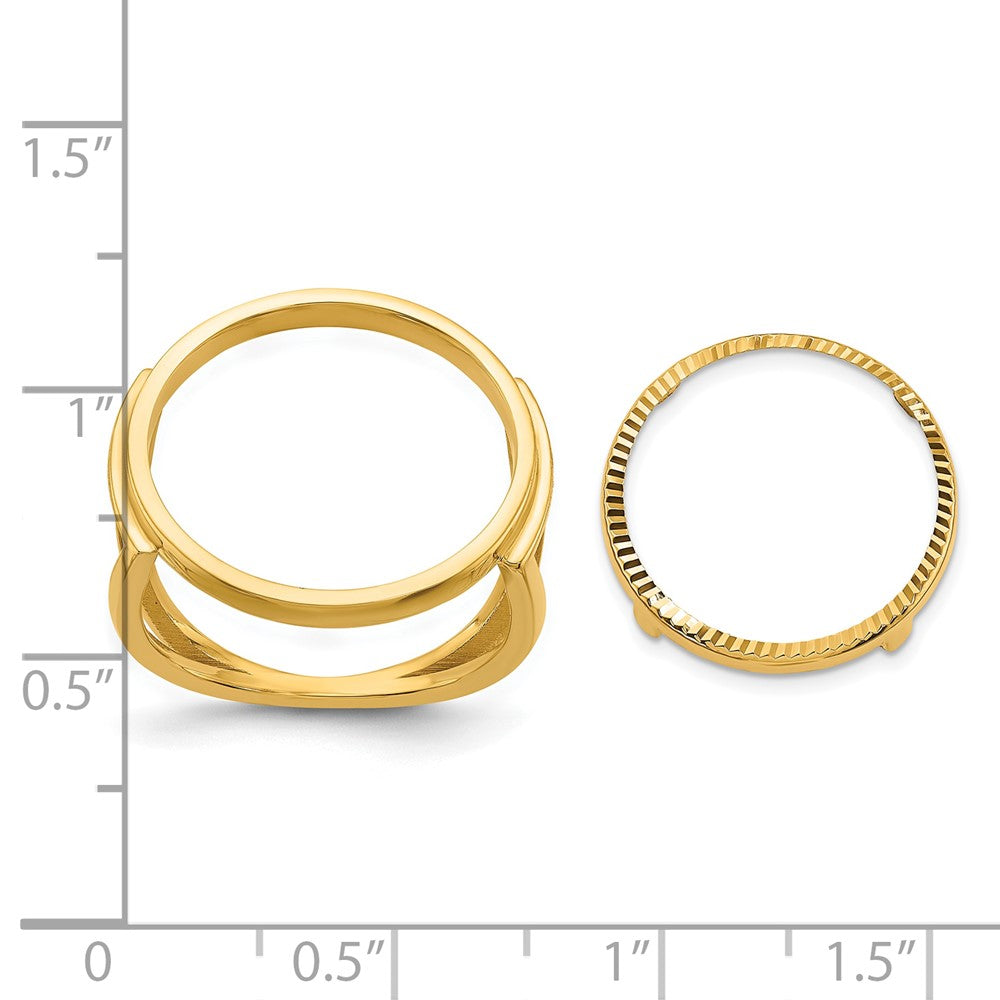 Wideband Distinguished Coin Jewelry 14k Ladies' Polished and Diamond-cut 16.5mm Coin Bezel Ring
