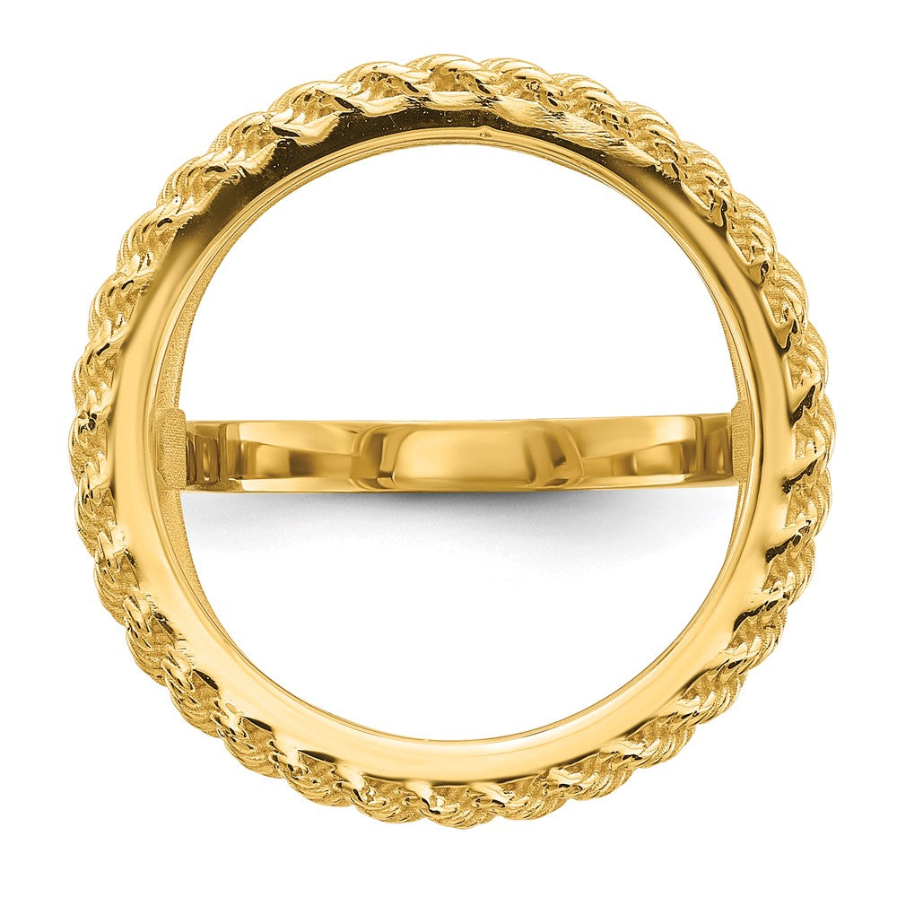 Wideband Distinguished Coin Jewelry 14k Ladies' Polished Textured and Diamond-cut Rope Edge 16.5mm Coin Bezel Ring