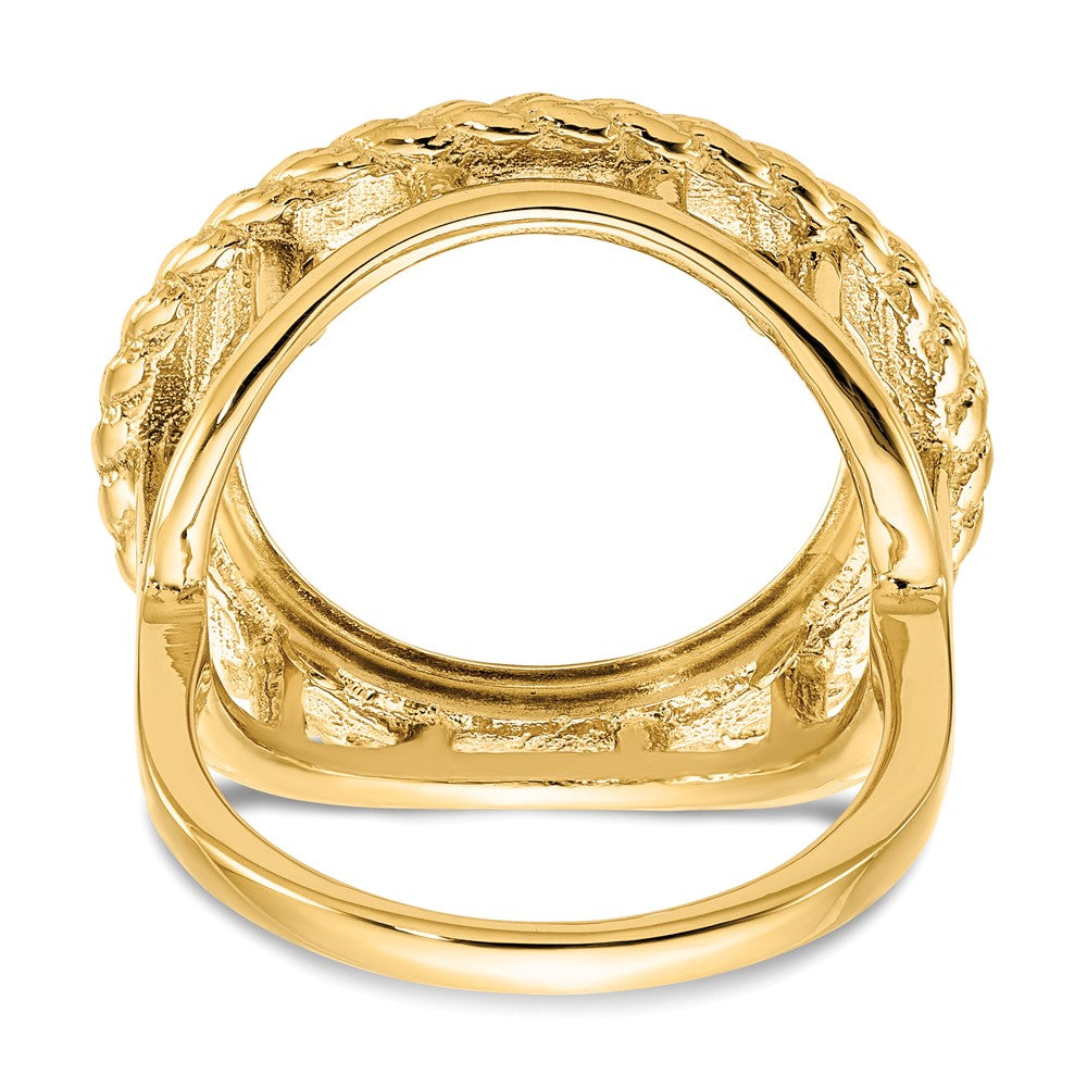 Wideband Distinguished Coin Jewelry 14k Ladies' Polished and Textured Rope Edge 16.5mm Coin Bezel Ring