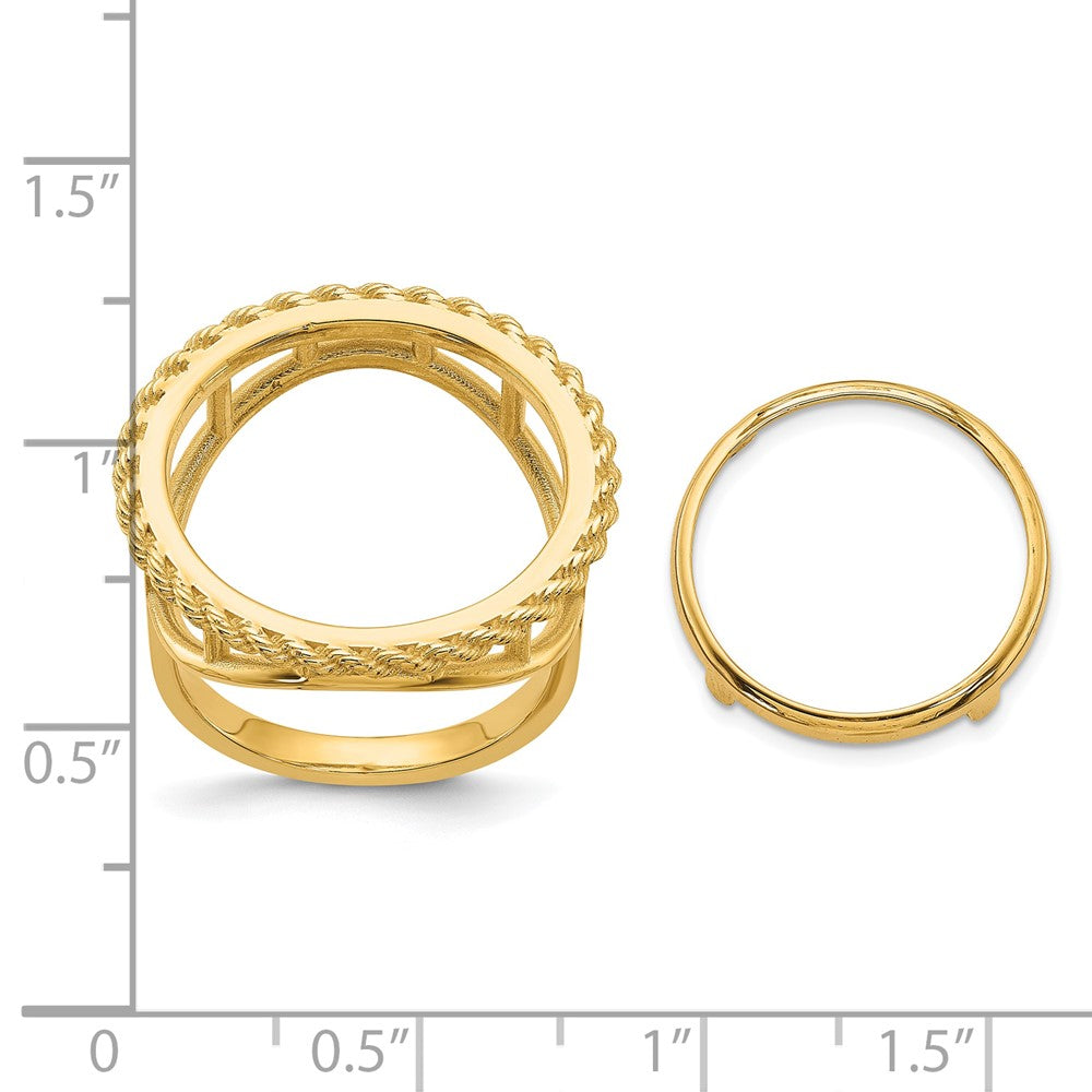 Wideband Distinguished Coin Jewelry 14k Ladies' Polished and Textured Rope Edge 16.5mm Coin Bezel Ring