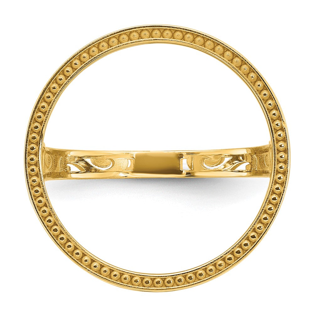 Wideband Distinguished Coin Jewelry 14k Ladies' Polished and Diamond-cut with Filigree Sides and Beaded Top 16.5mm Coin Bezel Ring