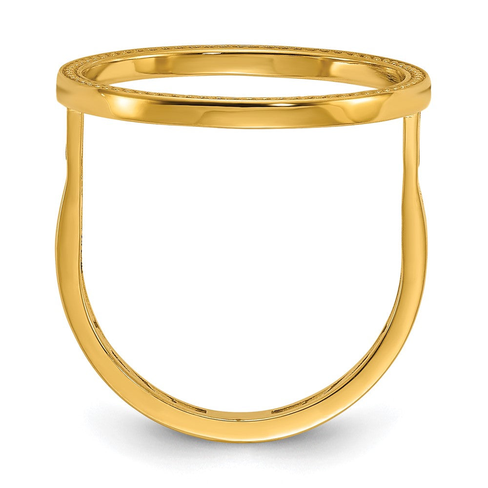 Wideband Distinguished Coin Jewelry 14k Ladies' Polished Filigree Sides and Beaded Top 16.5mm Coin Bezel Ring