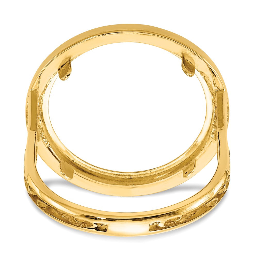 Wideband Distinguished Coin Jewelry 14k Ladies' Polished Filigree Sides and Beaded Top 16.5mm Coin Bezel Ring