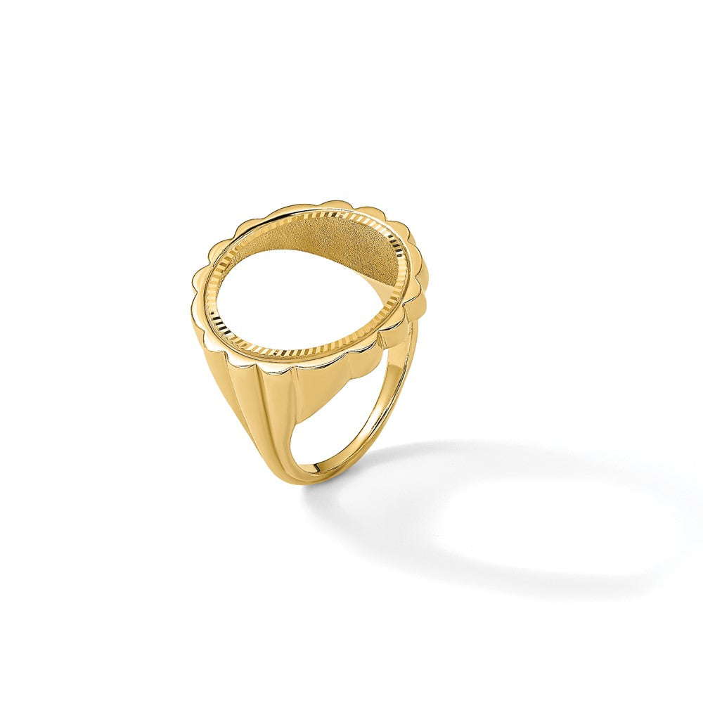 Wideband Distinguished Coin Jewelry 14k Ladies' Polished and Diamond-cut Fluted 16.5mm Coin Bezel Ring
