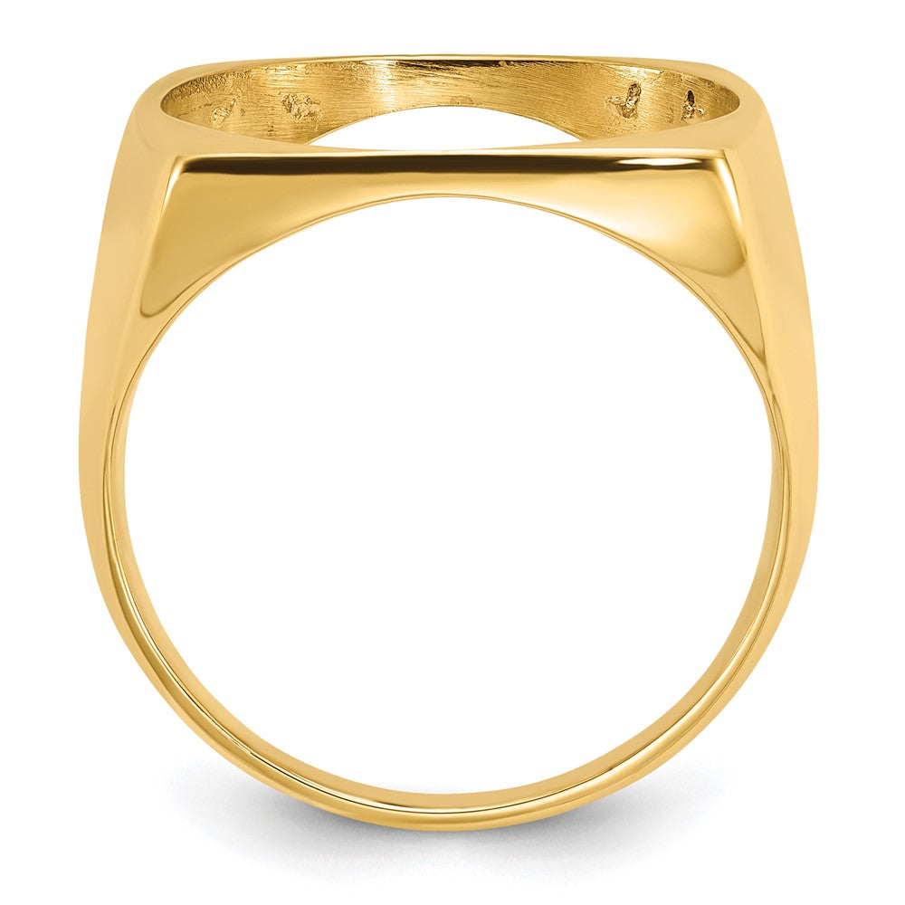 Wideband Distinguished Coin Jewelry 14k Men's Polished and Diamond-cut Square Shaped 16.5mm Coin Bezel Ring
