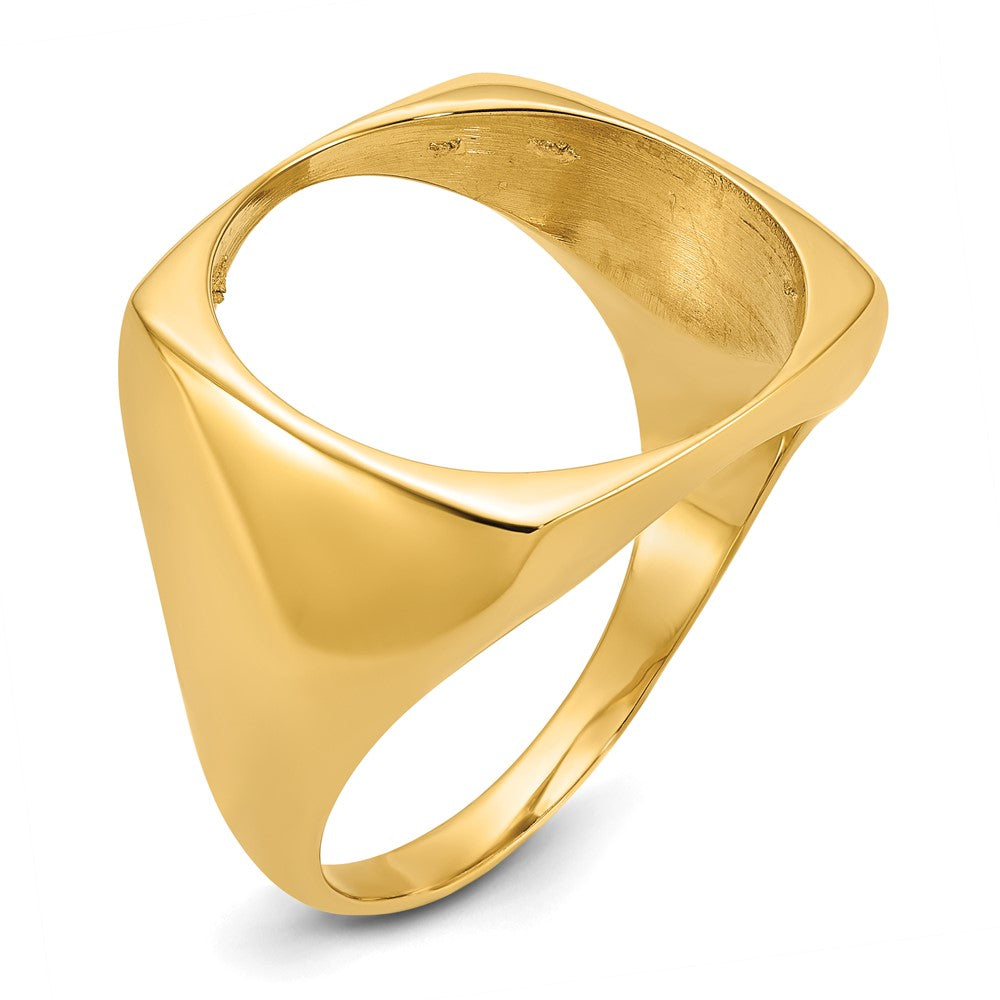 Wideband Distinguished Coin Jewelry 14k Men's Polished and Diamond-cut Square Shaped 16.5mm Coin Bezel Ring