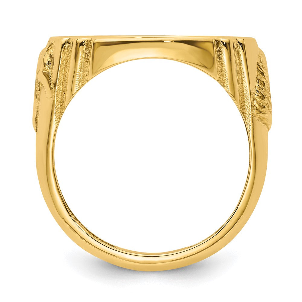 Wideband Distinguished Coin Jewelry 14k Men's Polished and Diamond-cut with Horse Sides 16.5mm Coin Bezel Ring