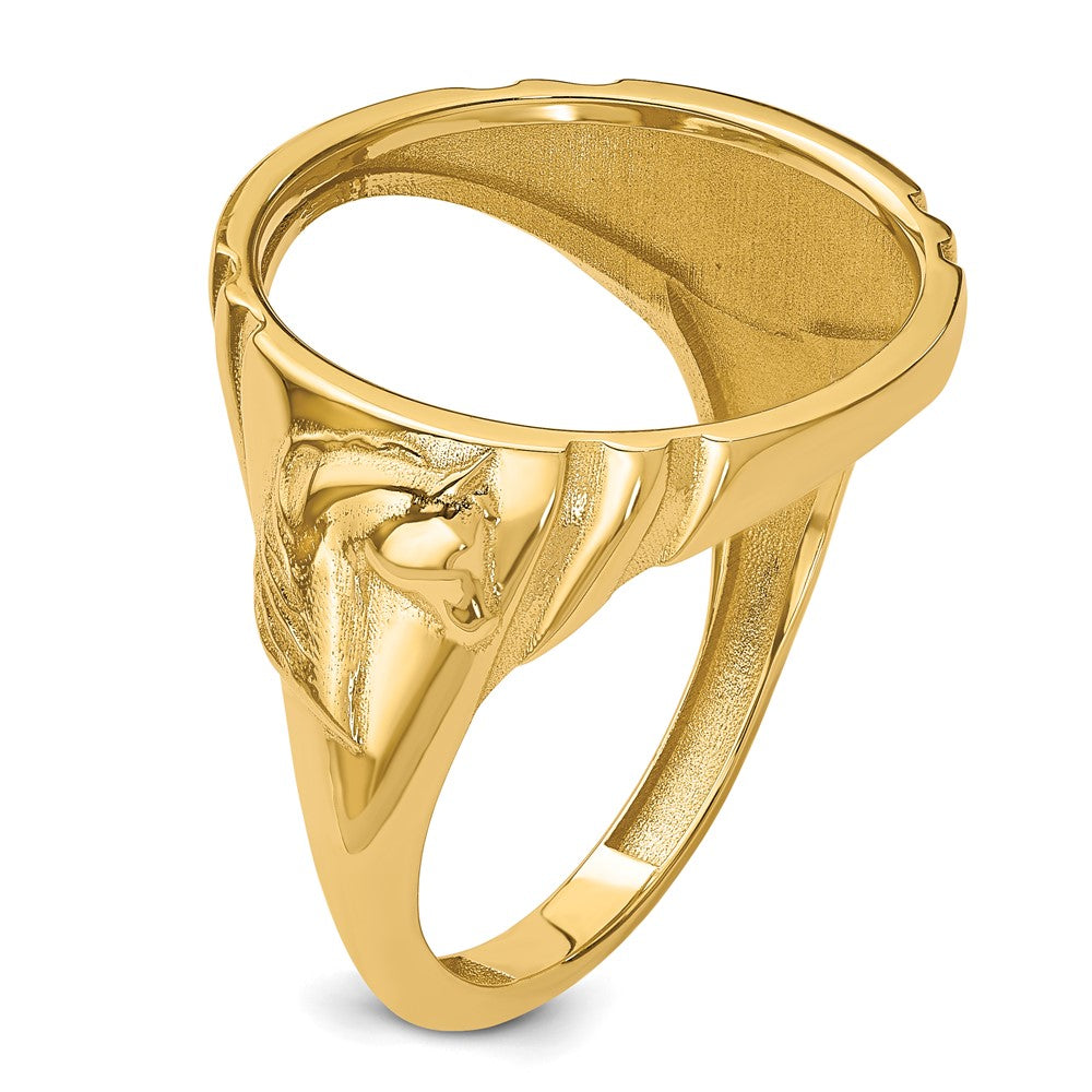 Wideband Distinguished Coin Jewelry 14k Men's Polished and Diamond-cut with Horse Sides 16.5mm Coin Bezel Ring