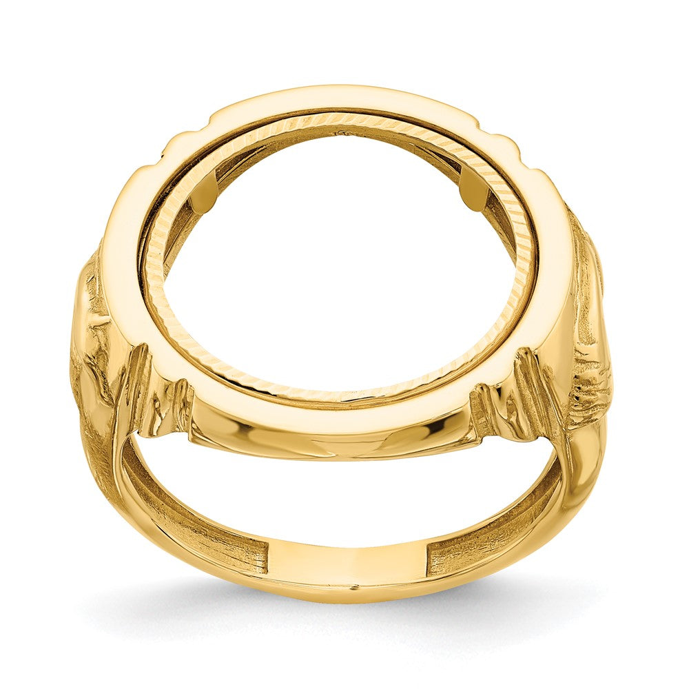Wideband Distinguished Coin Jewelry 14k Men's Polished and Diamond-cut with Horse Sides 16.5mm Coin Bezel Ring