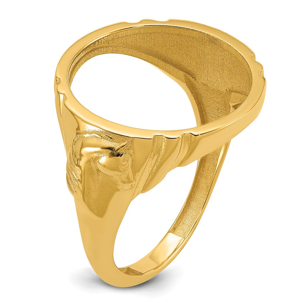 Wideband Distinguished Coin Jewelry 14k Men's Polished with Horse Sides 16.5mm Coin Bezel Ring