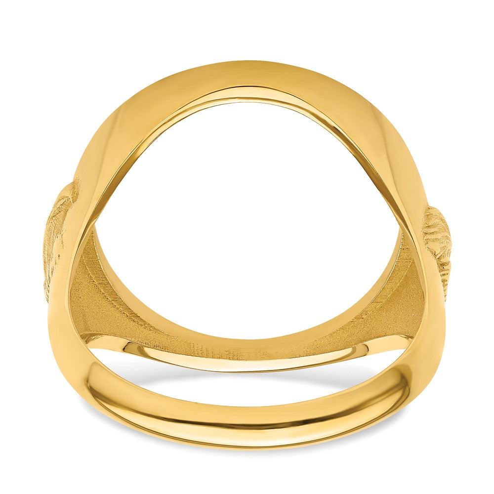 Wideband Distinguished Coin Jewelry 14k Men's Polished Textured and Diamond-cut with Eagle Side 16.5mm Coin Bezel Ring
