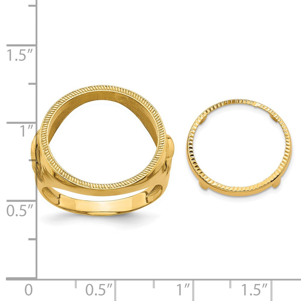 Wideband Distinguished Coin Jewelry 14k Men's Polished Textured and Diamond-cut with Eagle Side 16.5mm Coin Bezel Ring