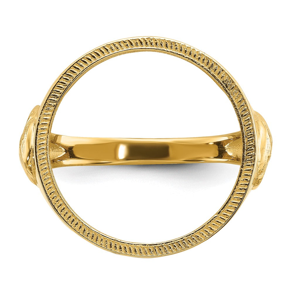 Wideband Distinguished Coin Jewelry 14k Men's Polished and Textured with Eagle Side 16.5mm Coin Bezel Ring