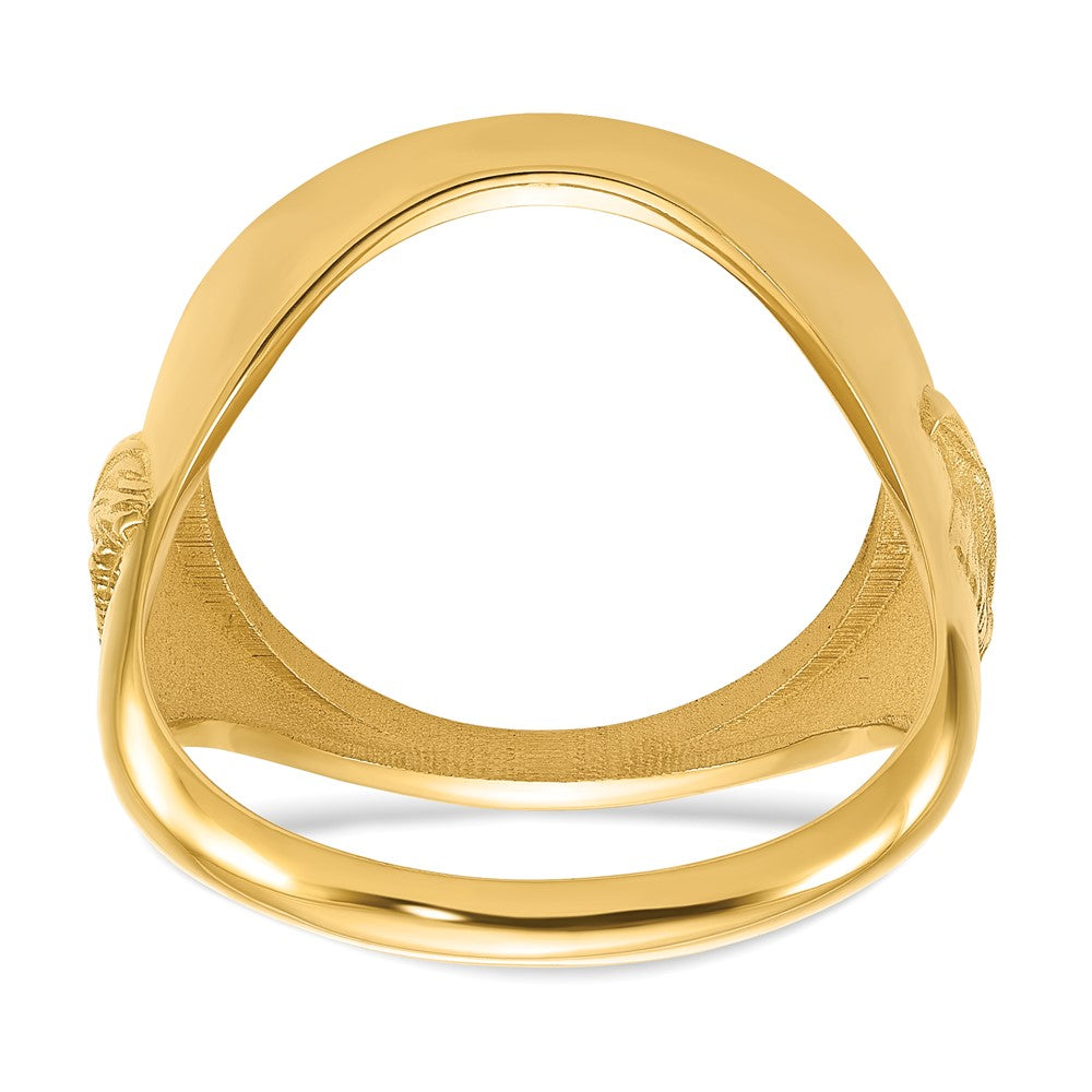 Wideband Distinguished Coin Jewelry 14k Men's Polished and Textured with Eagle Side 16.5mm Coin Bezel Ring