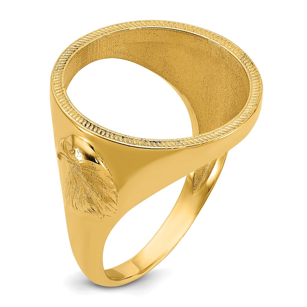 Wideband Distinguished Coin Jewelry 14k Men's Polished and Textured with Eagle Side 16.5mm Coin Bezel Ring
