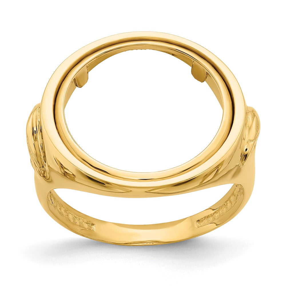 Wideband Distinguished Coin Jewelry 14k Men's Polished and Textured with Eagle Side 16.5mm Coin Bezel Ring