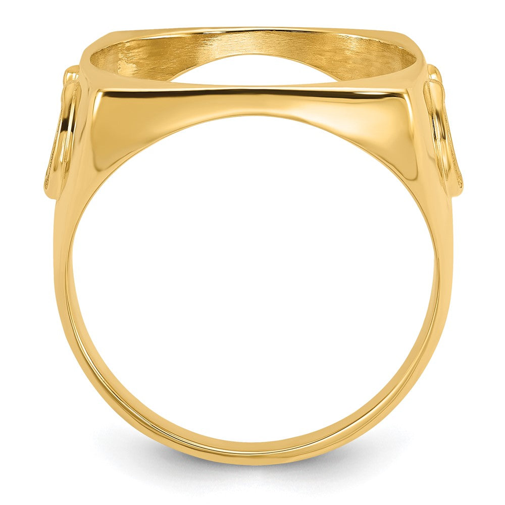 Wideband Distinguished Coin Jewelry 14k Men's Polished and Diamond-cut with Horseshoe Sides Square Shaped 16.5mm Coin Bezel Ring