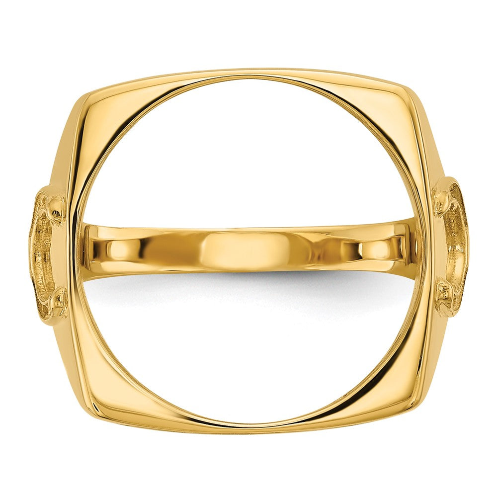 Wideband Distinguished Coin Jewelry 14k Men's Polished and Diamond-cut with Horseshoe Sides Square Shaped 16.5mm Coin Bezel Ring