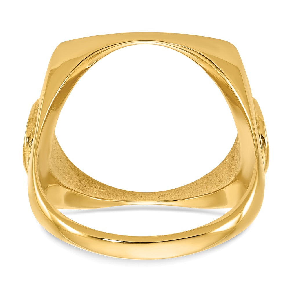 Wideband Distinguished Coin Jewelry 14k Men's Polished and Diamond-cut with Horseshoe Sides Square Shaped 16.5mm Coin Bezel Ring