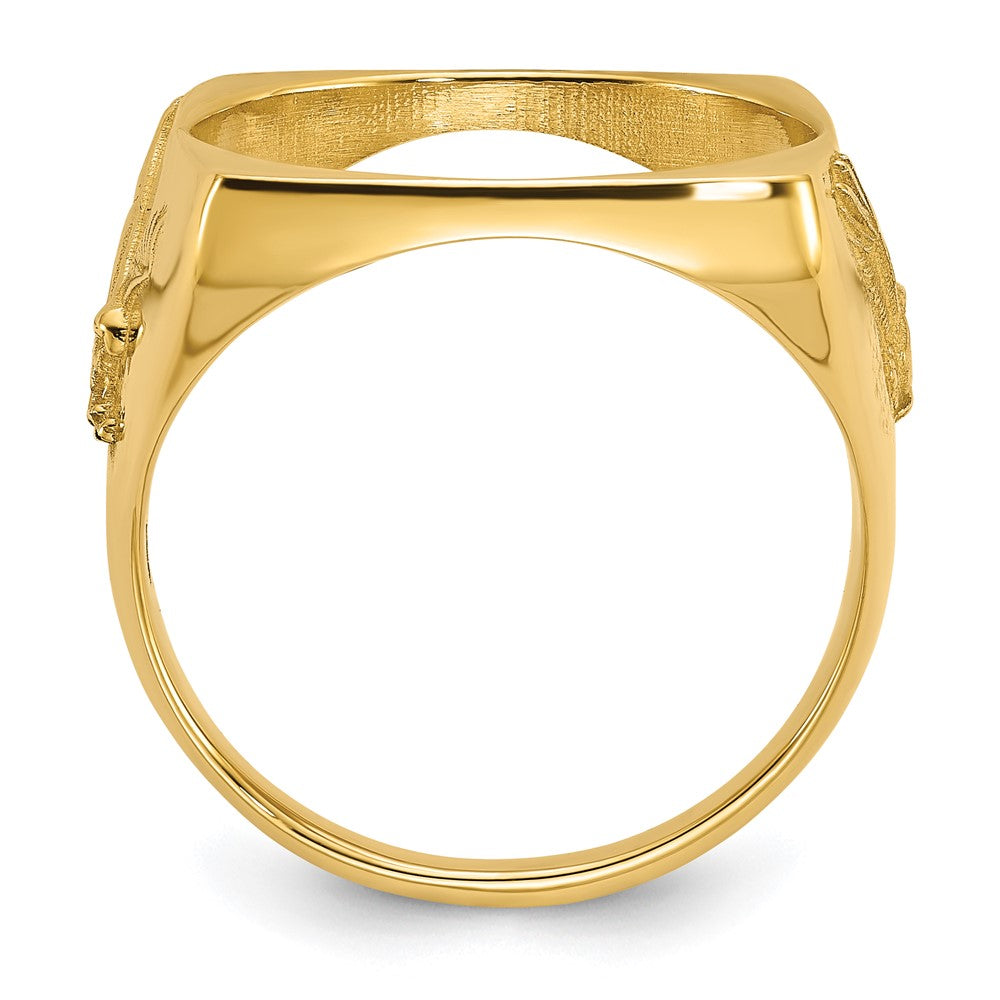 Wideband Distinguished Coin Jewelry 14k Men's Polished and Diamond-cut with Flying Eagle Side Square Shaped 16.5mm Coin Bezel Ring