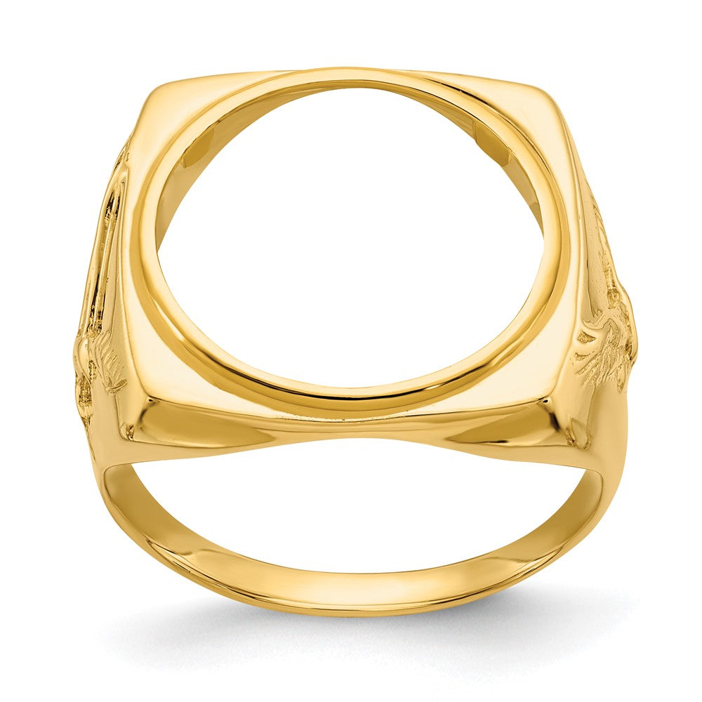 Wideband Distinguished Coin Jewelry 14k Men's Polished with Flying Eagle Side Square Shaped 16.5mm Coin Bezel Ring
