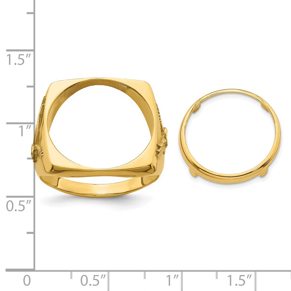 Wideband Distinguished Coin Jewelry 14k Men's Polished with Flying Eagle Side Square Shaped 16.5mm Coin Bezel Ring