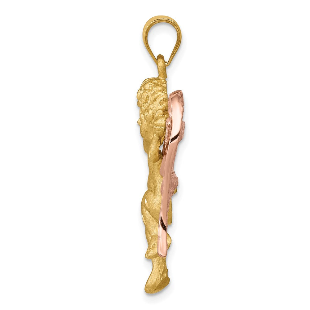 14k Two-tone Satin and Polished Angel Pendant