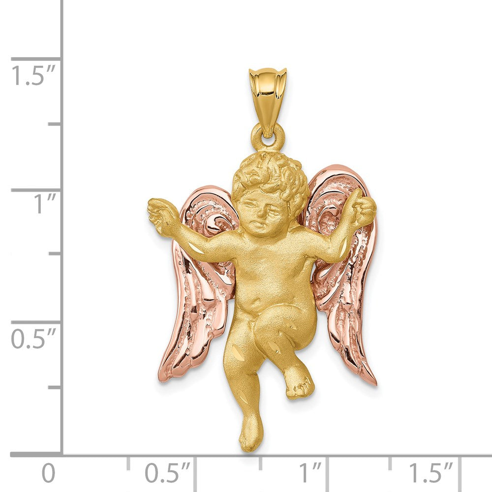 14k Two-tone Satin and Polished Angel Pendant