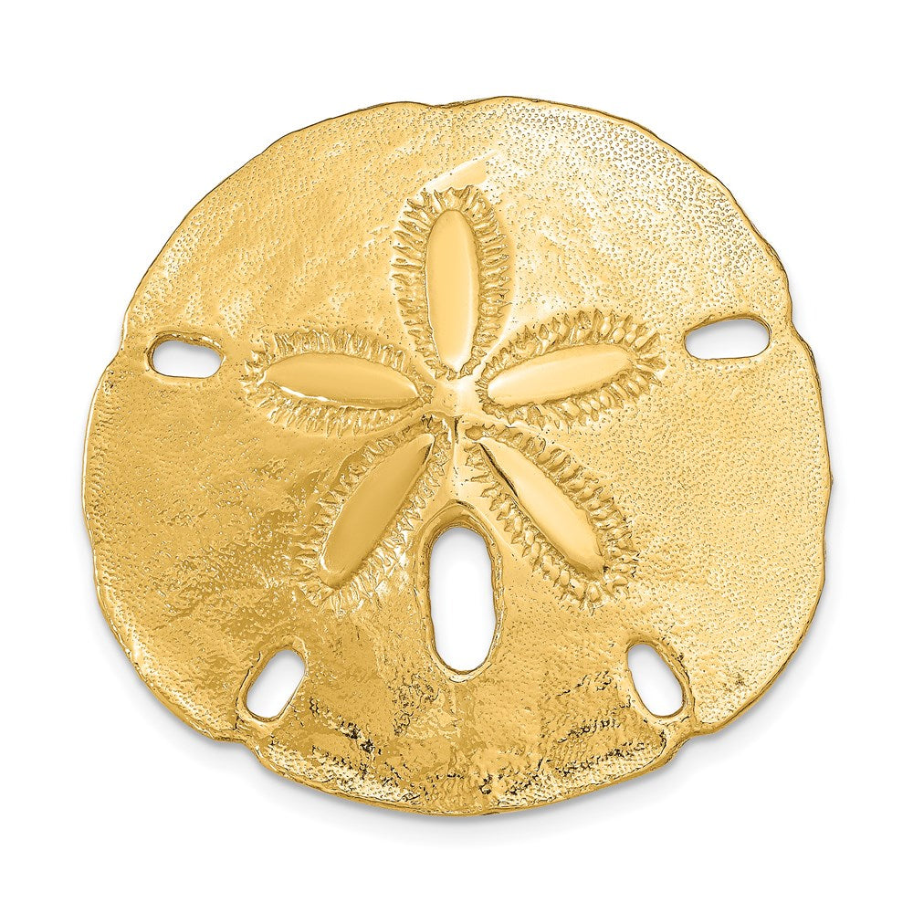 Solid;Casted;Polished;14k Yellow gold;Textured;Hidden bail;Fits up to 8mm regular;Fits up to 10mm fancy