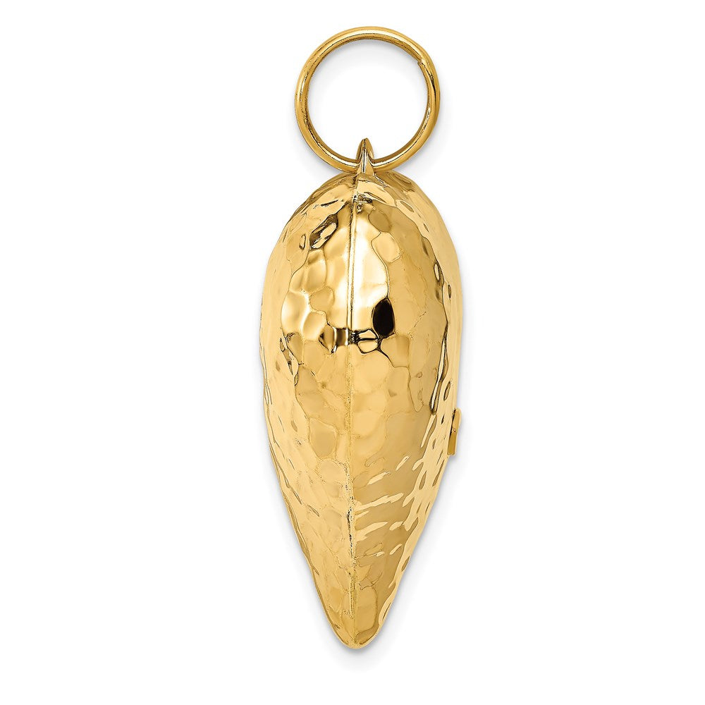 14K Polished and Hammered 3-D Puffed Heart Pendant