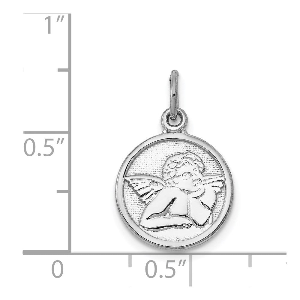 14k White Gold Polished Angel Round Charm
