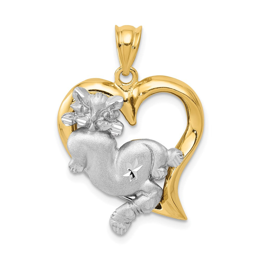 Solid;Casted;Diamond-cut;Satin;14K Two-tone;Open back;Heart