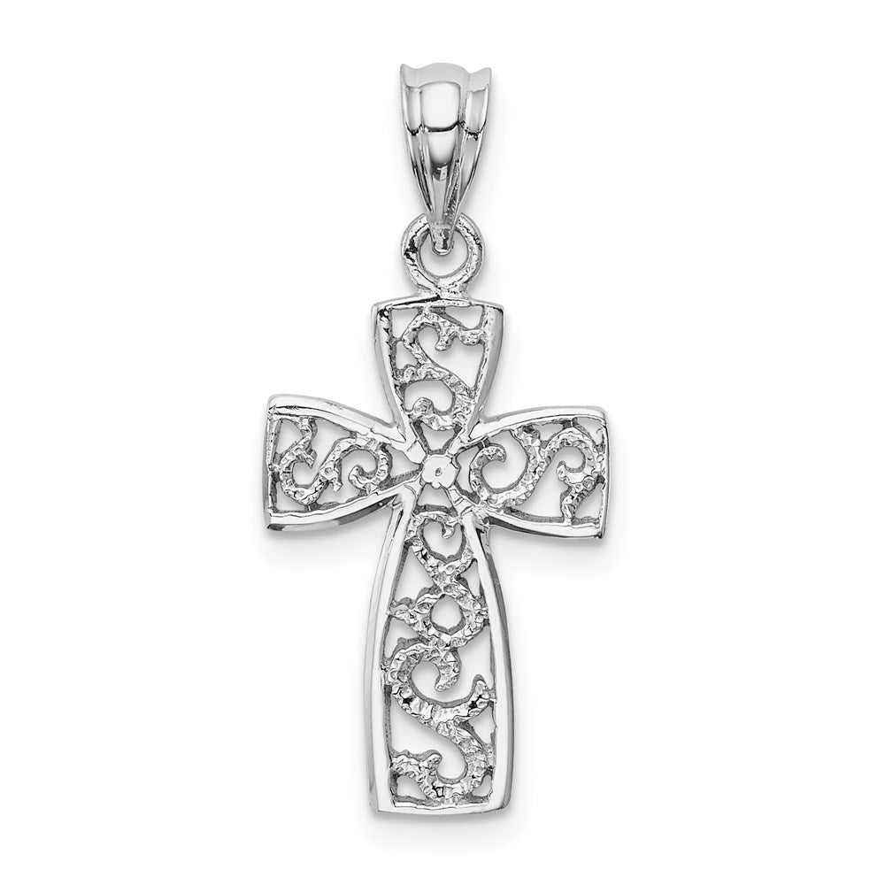 Solid;Casted;Polished;14K White gold;Flat back;Filigree