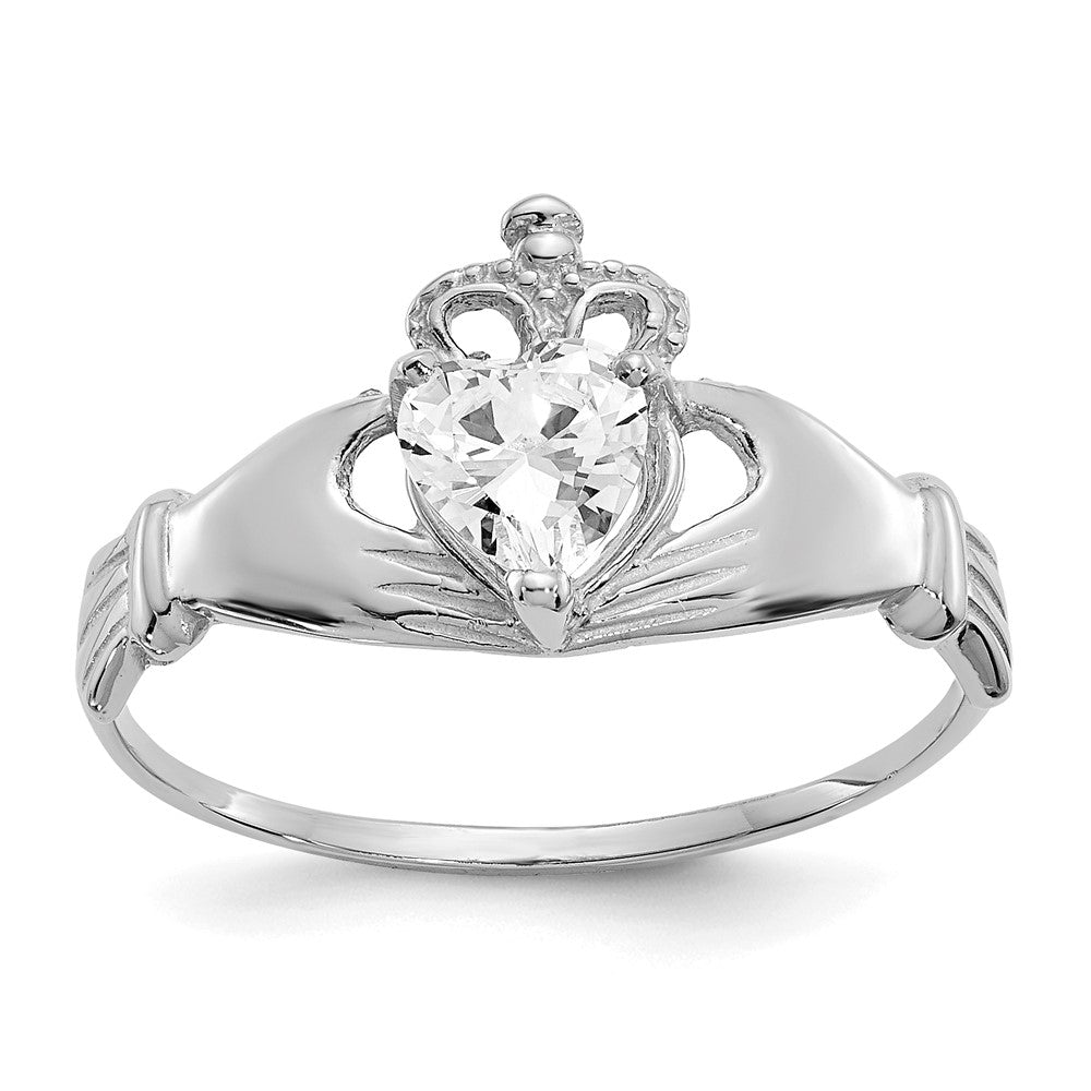 Casted;Polished;14K White gold;Synthetic;CZ