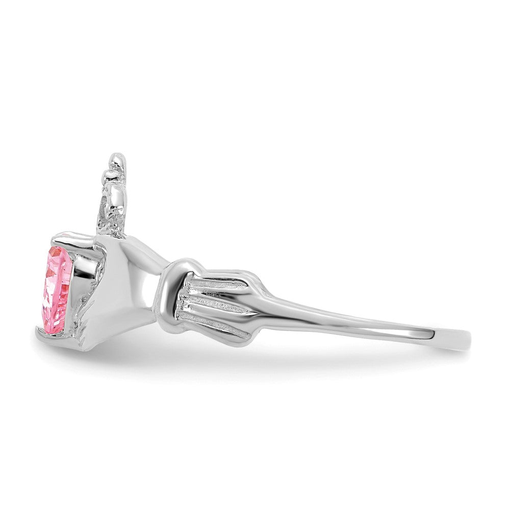 14k White Gold CZ October Birthstone Claddagh Heart Ring