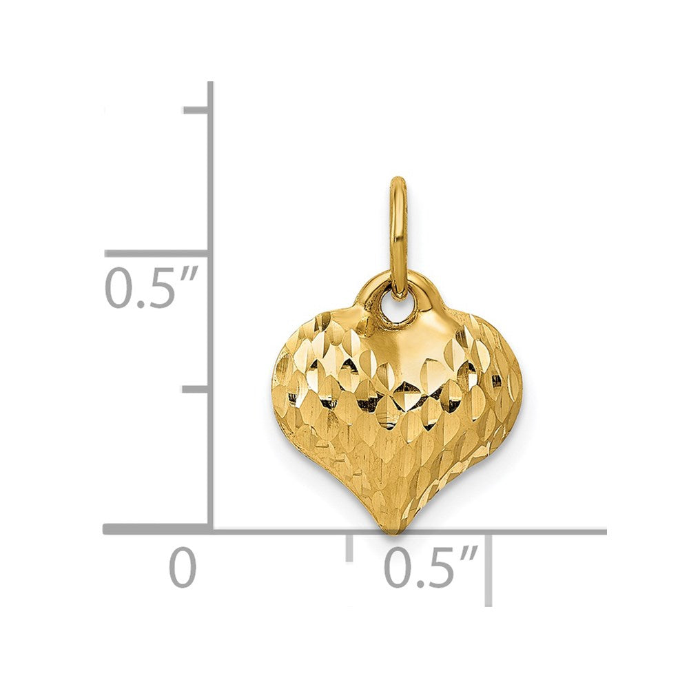 14K Polished and Textured 3-D Puffed Heart Pendant