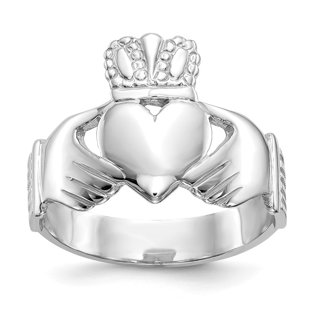 Solid;Casted;Polished;14K White gold;Open back;In-house sizing